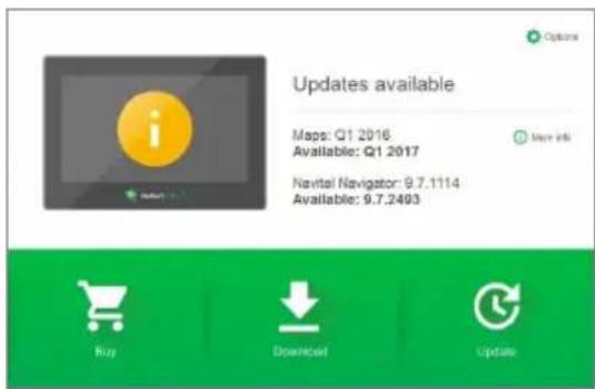 Updates available Maps: Q1 2016 Available: Q1 2017 Navital Navigator: 9.7.1114 Available: 9.7.2493 Options Buy Download Update
