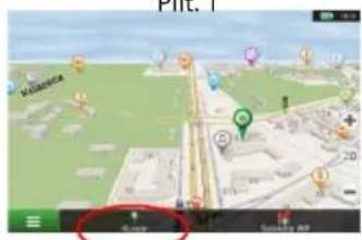 Screenshot of a 3D navigation system interface with location markers and a highlighted map area