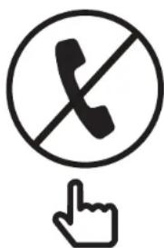 Prohibition sign showing a hand pointing at a no-phone symbol inside a circle