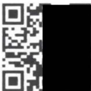 QR code with a vertical line on the right side, containing encoded data.