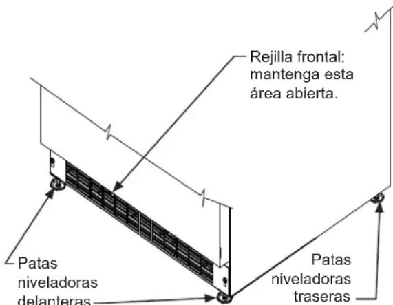 Rejilla frontal: mantenga esta área abierta. Patas niveladoras delanteras Patas niveladoras traseras