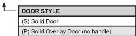 DOOR STYLE (S) Solid Door (P) Solid Overlay Door (no handle)