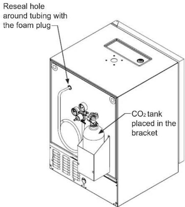 Reseal hole around tubing with the foam plug CO₂ tank placed in the bracket