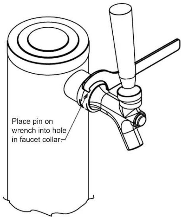 Place pin on wrench into hole in faucet collar.