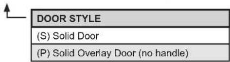 DOOR STYLE (S) Solid Door (P) Solid Overlay Door (no handle)