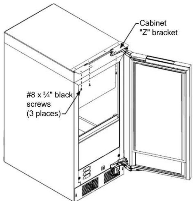 Cabinet "Z" bracket #8 x 3/4" black screws (3 places)