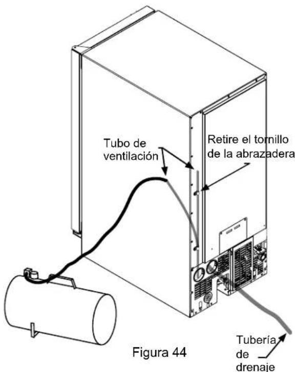 Tubo de ventilación Retire el tornillo de la abrazadera Figura 44 Tubería de drenaje