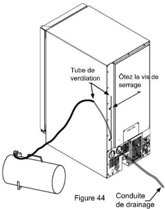 Tube de ventilation Ôtez la vis de serrage Figure 44 Conduite de drainage