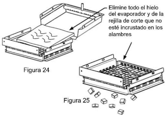 Elimine todo el hielo del evaporador y de la rejilla de corte que no esté incrustado en los alambres Figura 24 Figura 25