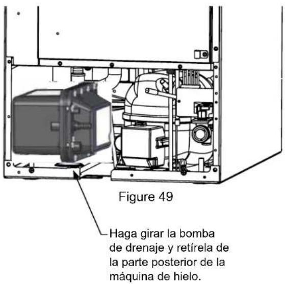 Figure 49 Haga girar la bomba de drenaje y retírela de la parte posterior de la máquina de hielo.