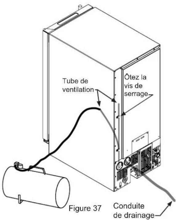 Tube de ventilation Ôtez la vis de serrage Figure 37 Conduite de drainage