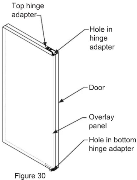 Top hinge adapter Hole in hinge adapter Door Overlay panel Hole in bottom hinge adapter Figure 30