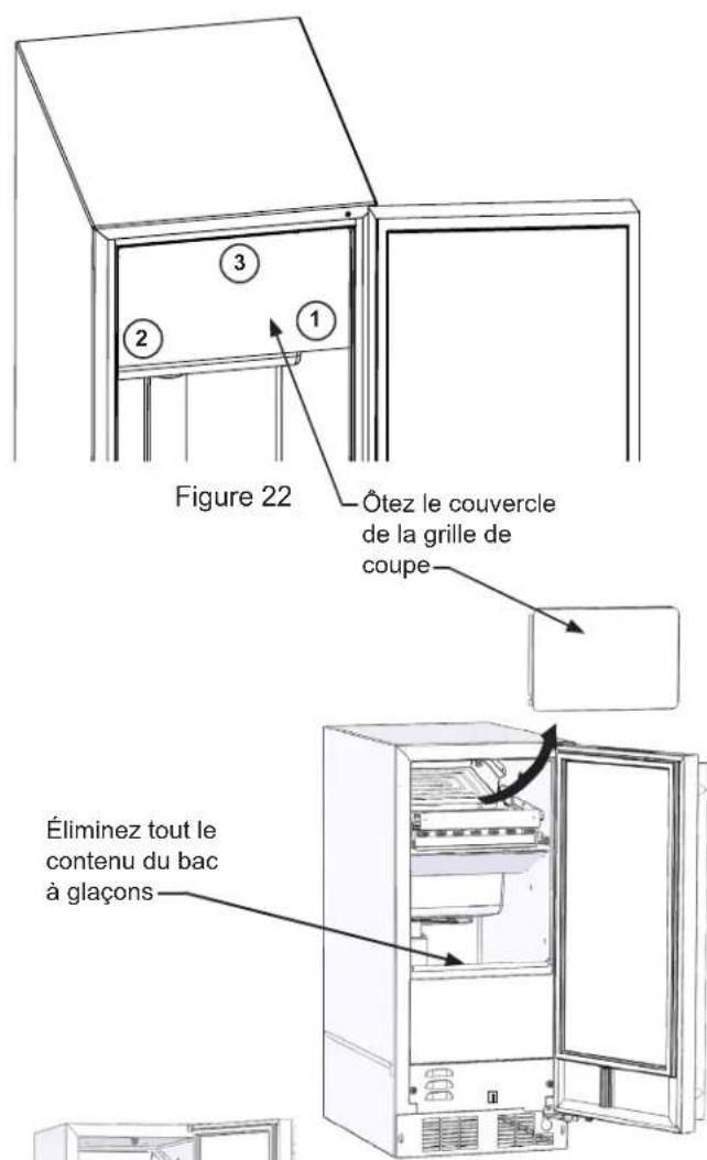Figure 22 Otez le couvercle de la grille de coupe Éliminez tout le contenu du bac à glaçons