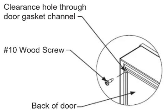 Clearance hole through door gasket channel #10 Wood Screw Back of door