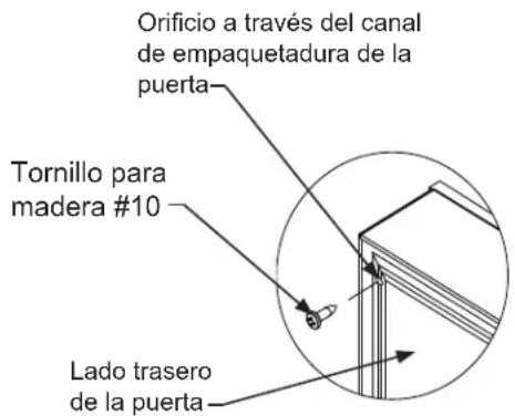 Orificio a través del canal de empaquetadura de la puerta Tornillo para madera #10 Lado trasero de la puerta