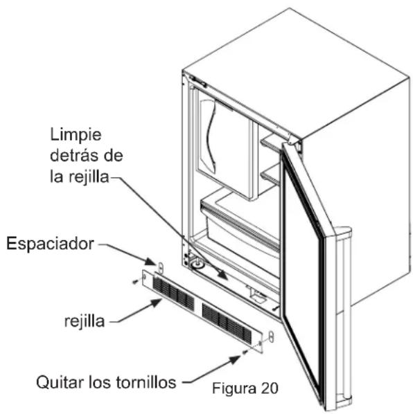 Limpie detrás de la rejilla Espaciador rejilla Quitar los tornillos Figura 20