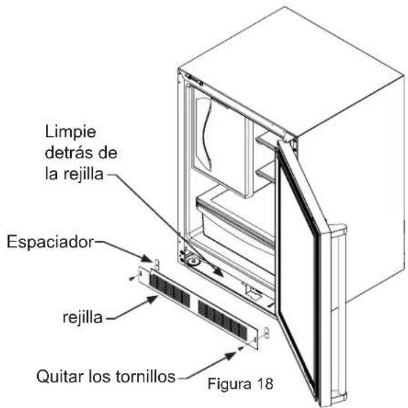 Limpie detrás de la rejilla Espaciador rejilla Quitar los tornillos Figura 18