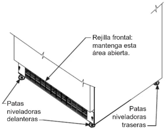 Rejilla frontal: mantenga esta área abierta. Patas niveladoras delanteras Patas niveladoras traseras