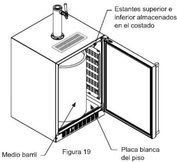 Estantes superior e inferior almacenados en el costado Medio barril Figura 19 Placa blanca del piso