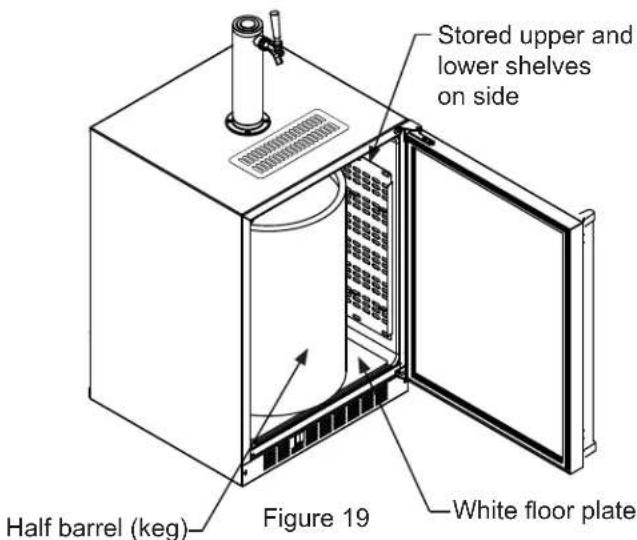Stored upper and lower shelves on side Half barrel (keg) Figure 19 White floor plate
