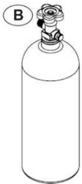C B Bouteille de CO₂ de 5 livres Figure 29 C Régulateur avec conduite de gaz rouge Figure 30