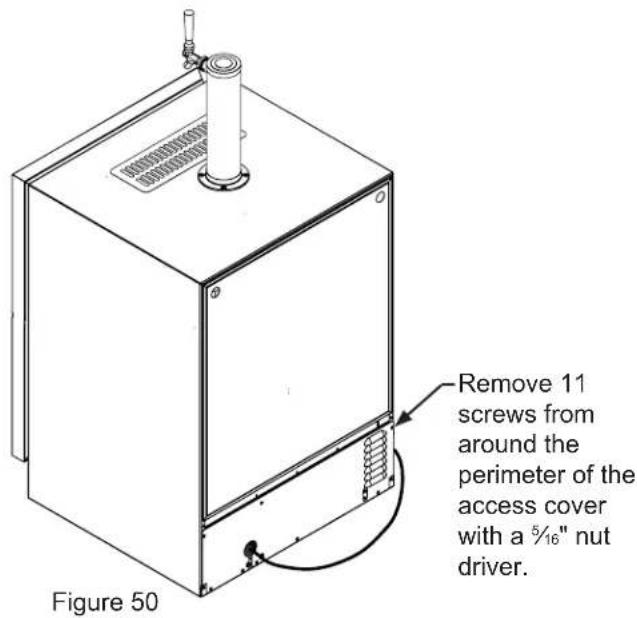 Remove 11 screws from around the perimeter of the access cover with a 5/16" nut driver. Figure 50