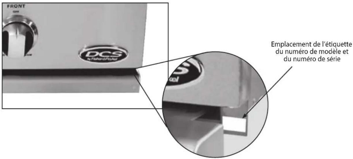 FRONT DCS by fischer d'etiquette Emplacement de l'étiquette du numéro de modèle et du numéro de série
