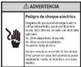 Peligro de choque eléctrico Asegüezos de que su enchula tenga la misma configura y eléctrica que el sechado dosar o una. Sua chuera, encando a un indicado del anemnado. No, ¿luez adaptadores de exelóte. No, ¿luez un otro da estaciona. No, ¿luez la droja del terro. Siempo correcto a un encanón del dos dos días. El no cumplir con lasas instrucciones se pluco desioner la muestra un incendio e un microo eléctrico.
