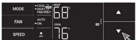 MODE COOL HEAT FAN ONLY AUTO ON SPEED HEAT 68°F COOL 76°F