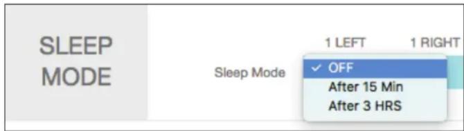 SLEEP MODE Sleep Mode 1 LEFT 1 RIGHT ✓ OFF After 15 Min After 3 HRS