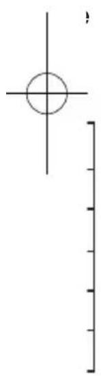 Technical drawing with a circular crosshair and a vertical scale bar, likely for engineering or drafting purposes.