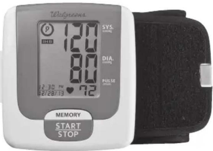 Walgreens 120 SYS. 148 DIA. 180 PULSE 172 0 2-30 PM 0 27/28/13 MEMORY START STOP