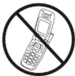 Prohibition sign showing a mobile phone crossed out by a diagonal line, indicating no use or prohibition.