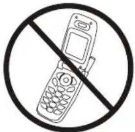 Prohibition sign showing a mobile phone crossed out by a diagonal line, indicating no use or prohibition.
