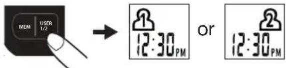 MEM USER 1/2 → 12:30PM or 12:30PM