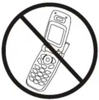 Prohibition sign showing a mobile phone crossed out by a diagonal line, indicating no use or prohibition.