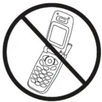 Prohibition sign showing a mobile phone crossed out by a diagonal line, indicating no use or prohibition.
