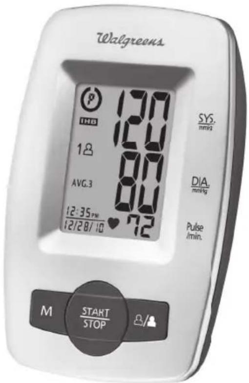Walgreens 120 120 80 80 72 SYS. mmHg AVG.3 12:35 PM 12/28/10 DIA. mmHg Pulse /min. M START STOP #/