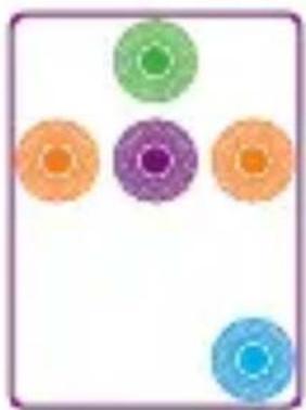 Five colored circles arranged in a grid pattern (green, purple, orange, blue, and one unlabeled), no text or symbols present.