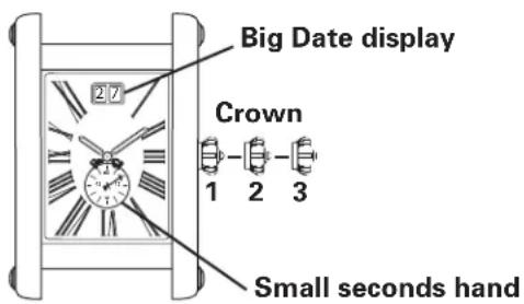 Big Date display Crown 1 2 3 Small seconds hand