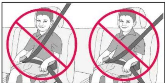 Illustration showing two children wearing car seats with a 'no stop' symbol crossed out, indicating no stop.