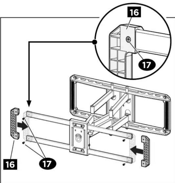 Technical diagram showing assembly steps with numbered components and a magnified detail view of the frame structure.