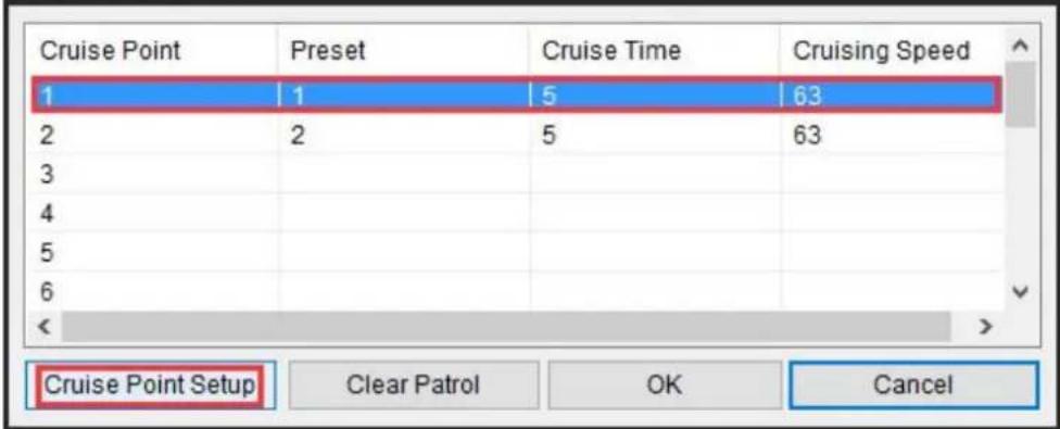 Cruise Point Preset Cruise Time Cruising Speed 1 1 5 63 2 2 5 63 3 4 5 6 < Cruise Point Setup Clear Patrol OK Cancel