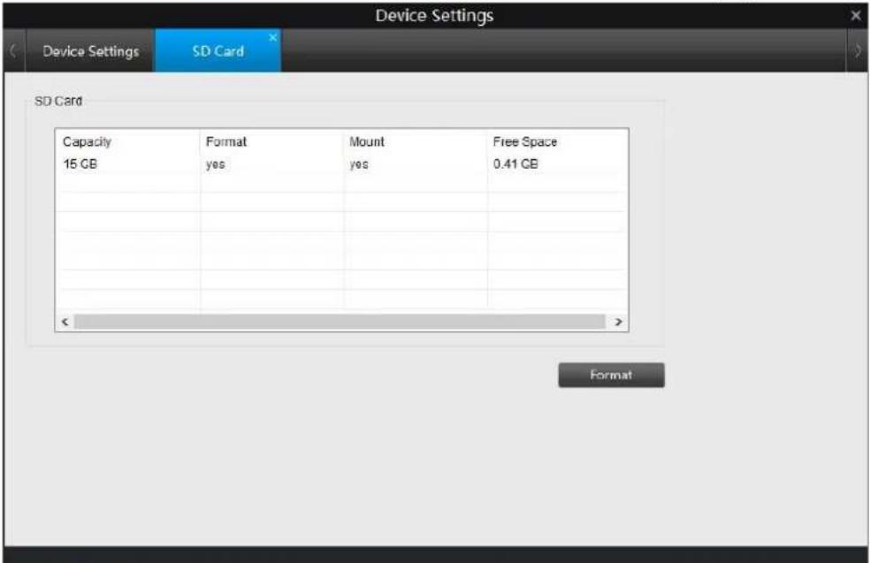 Device Settings SD Card Capacity Format Mount Free Space 15 GB yes yes 0.41 GB << > Format