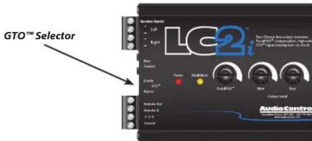 GTO™ Selector Receiver Inputs Left Right Pan Control Enable GTO™ Power Automatic Out Enable Up +12 V Output Level LC2i Two-Dimensional Inverted controllers Analog 800* Compression, High-level GTO™ Signal Loading Ratio on output Analog 800* Compression, High-level GTO™ Signal Loading Ratio on output Output Level AudioControl