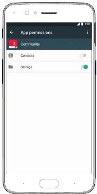 App permissions Community Contacts Storage