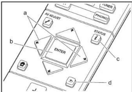a AV ADJUST b ENTER c d TUNER PHONO STATUS i