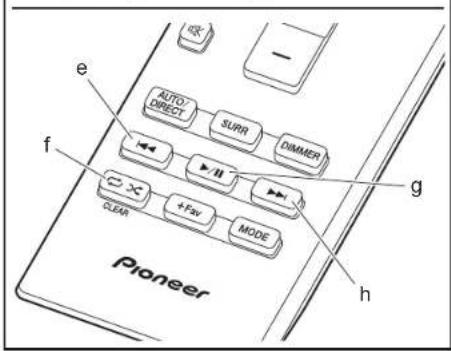AUTO DIRECT SURR DIMMER e f CLEAR + Fav MODE g h Pioneer