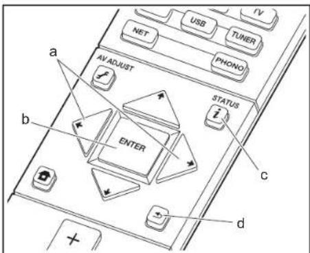 AV ADJUST ENTER STATUS NET USB TUNER PHONO a b c d
