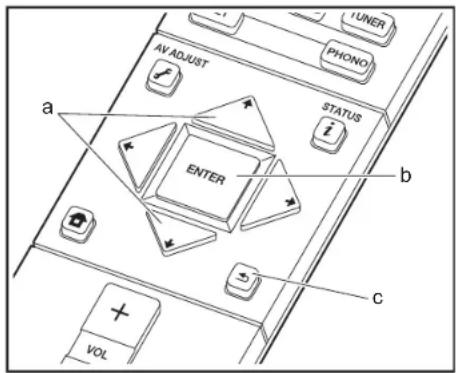 AV ADJUST UNITER PHONO STATUS a ENTER b c VOL